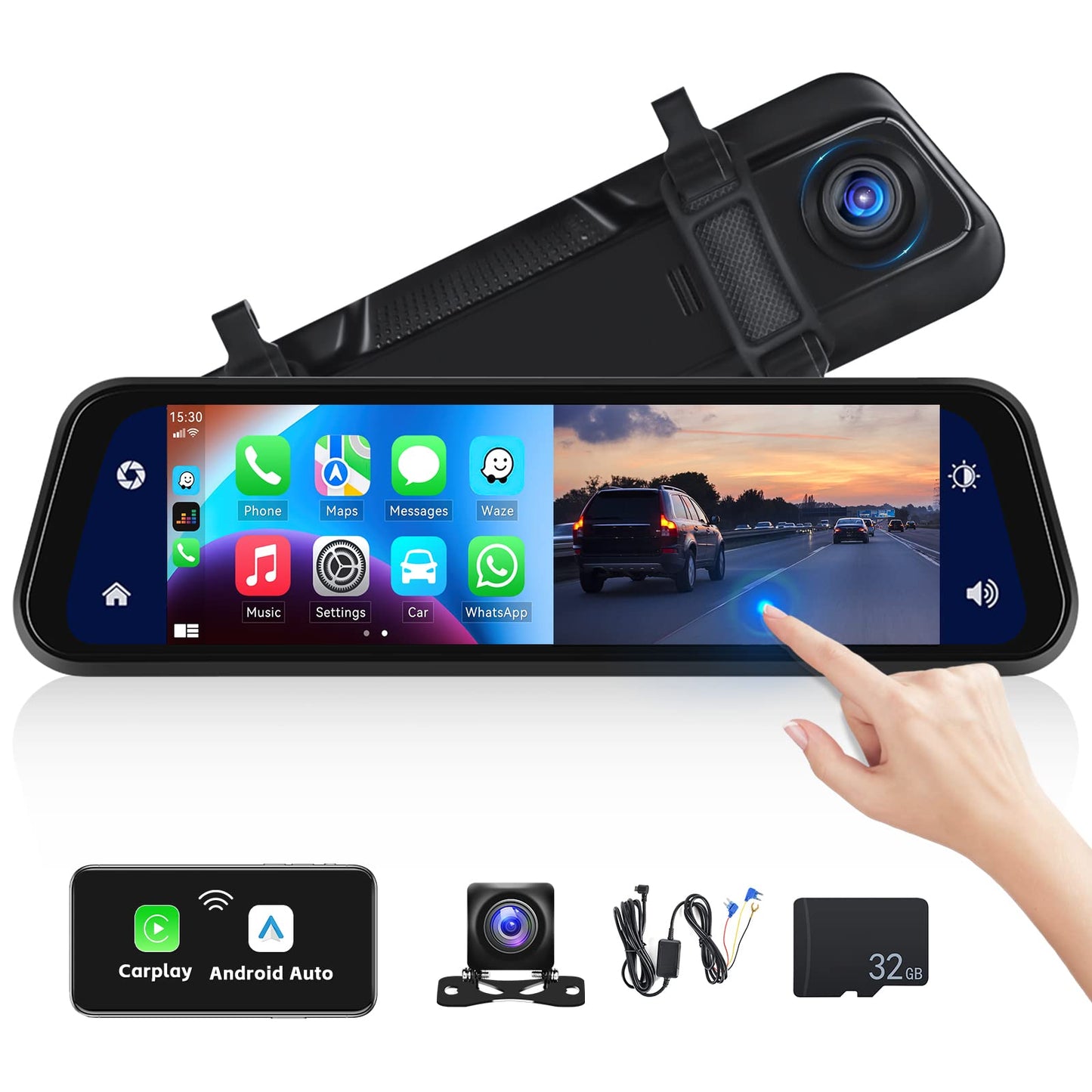 CAMARA RETROVISOR CON CARPLAY Y ANDROID AUTO